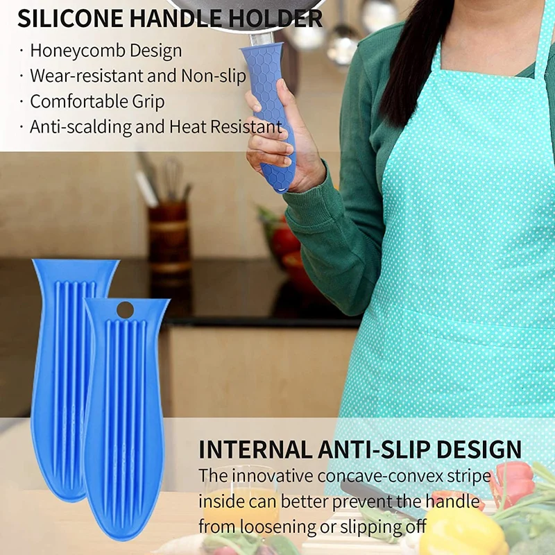 New Silicone Hot Handle Holder For Cast Iron, 3 Pack Pot Handle Sleeve Non Slip Rubber Cover Set For Skillet Frying Pan