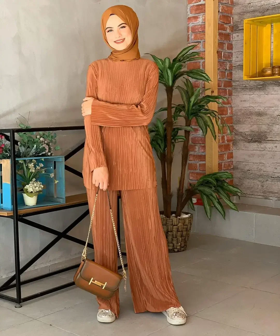 Conjunto musulmán de dos piezas para mujer, traje de Ramadán, Abaya, Turquía, de Dubái Hijab, vestido de oración, pantalones de pierna ancha, ropa