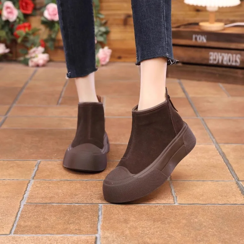 Women's Autumn/Winter Retro Height-Increasing Ankle Boots - Suede Chunky Sole Chelsea Boots, Platform Versatile Women's Boots