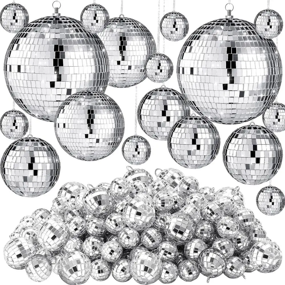 

Hoolerry 200 Pcs Mini Mirror Disco Ball Ornaments Mardi Gras Small Silver Hanging Decorations Relective Tiny Balls Bulk or 70s 8