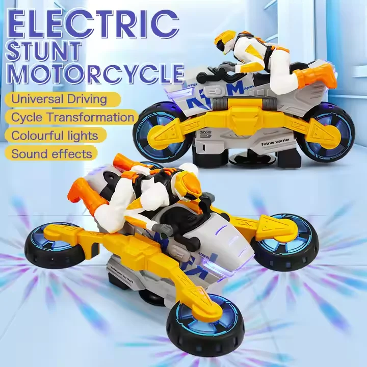 360 Degree Transforming Stunt Motorcycle Model Electric Toy with Music and Lights for Kids Birthday Christmas Gifts