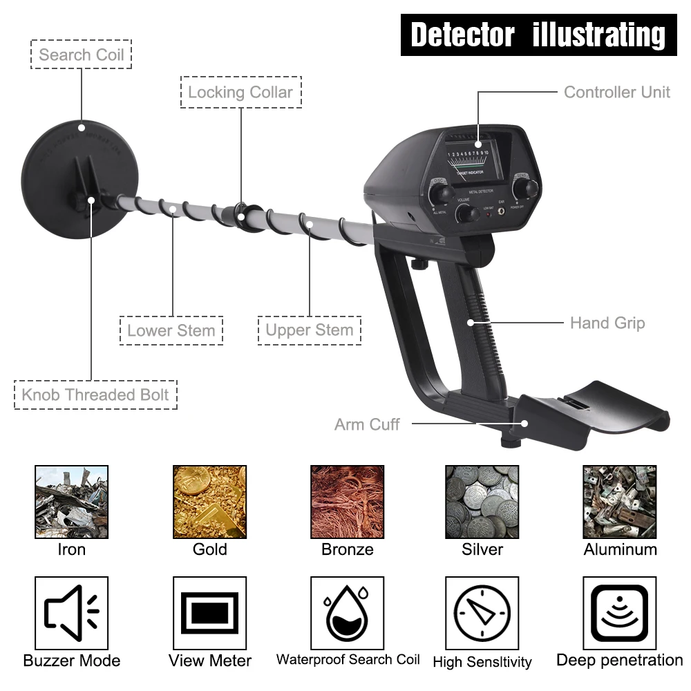 MD-4030 Metal Detector Easy Installation High Sensitivity Accuracy Metal Detecting Tool Treasure Underground Length Adjustable