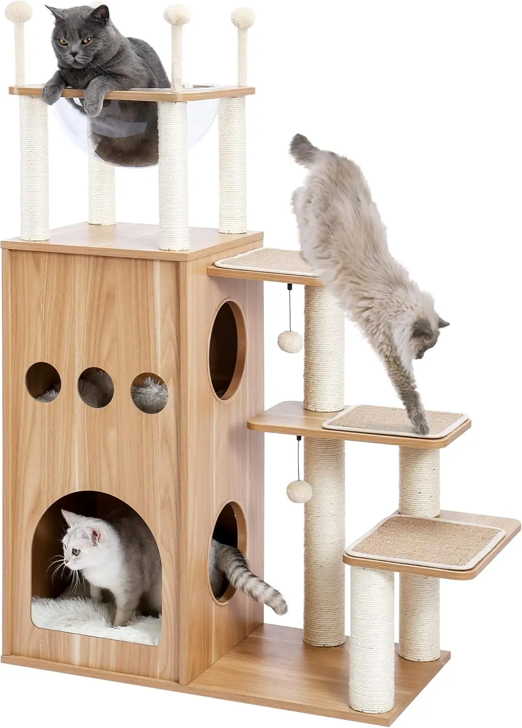 

Made4Pets Modern Cat Tree for Large Cat, Wood Cat Tower Heavy Duty with Scratch Post for Indoor Big Cats, 51" Extra