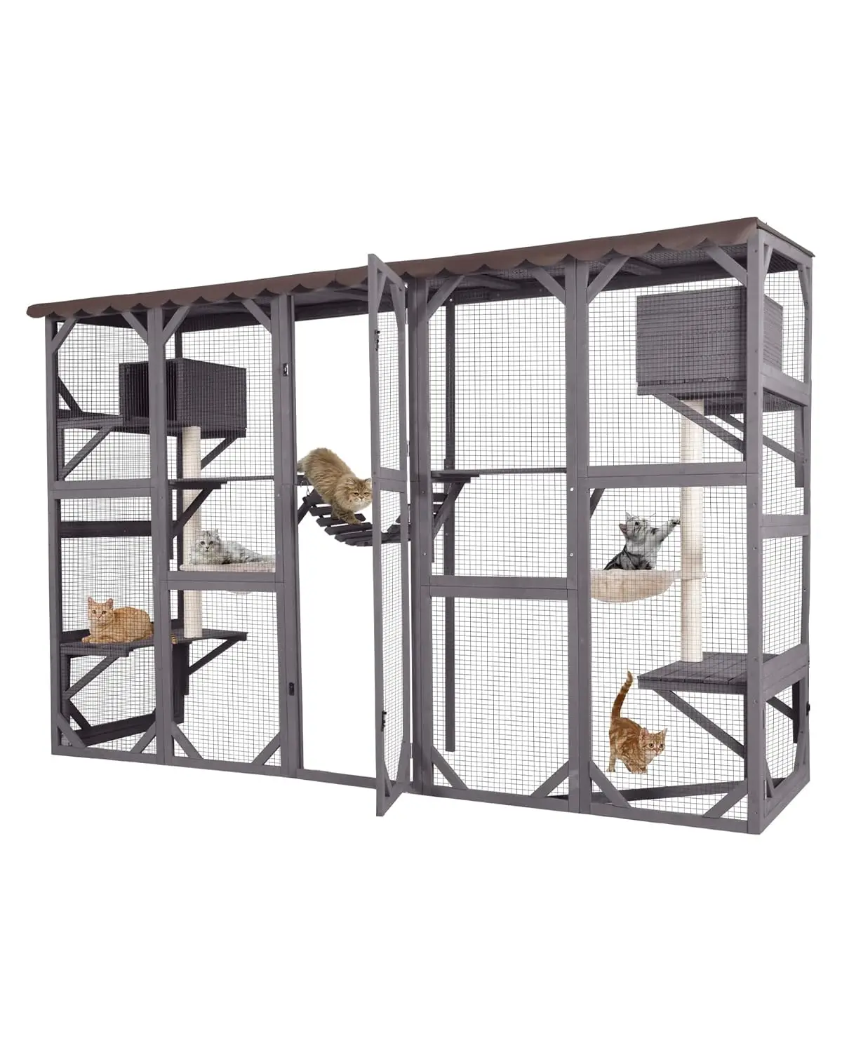 

Большой деревянный настенный вольер для кошек с домиком, корзиной и мостиком, уличный оконный кэт-террариум 104'', на заказ