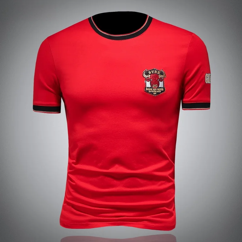 

Мужская футболка Ele с вышивкой, приталенного кроя, с коротким рукавом, летняя, модная, брендовая, с принтом, из дышащей смеси хлопка и полиэстера