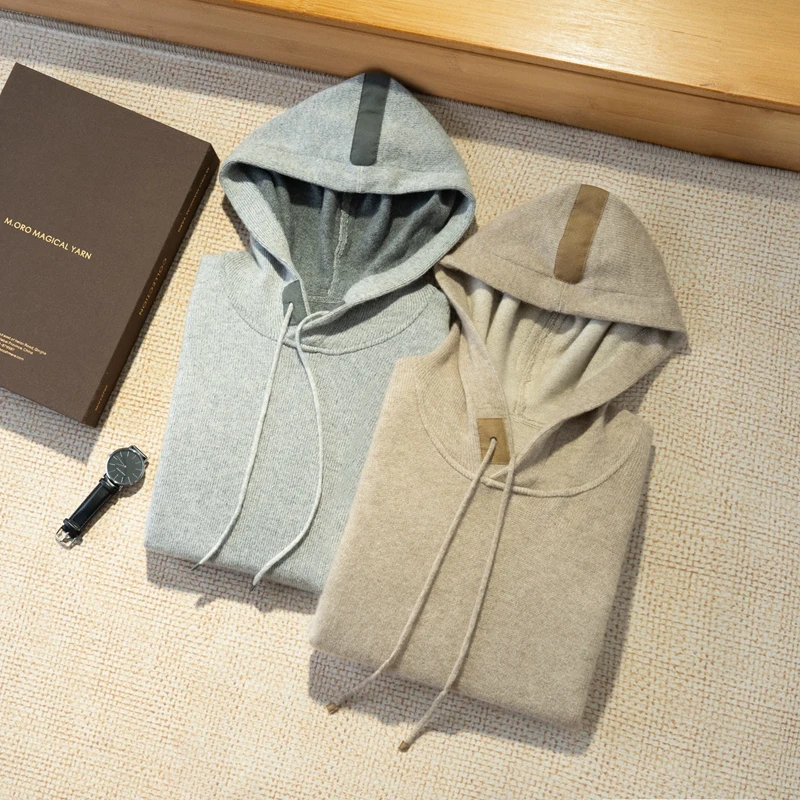 Choice Men Cashmere Sweater Long Sleeve Hooded Pullover Autumn Winter Casual Loose 100% Cashmere Knitwear Soft Thick Hoodie Top