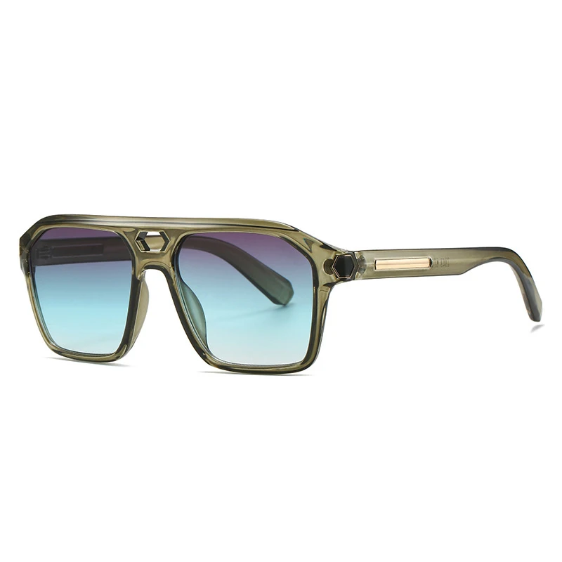 Vintage Leopard Square Sunglasses Women Brand Rectangle Double Bridge Frame Rivets Sun Glasses Men Shades Eyewear Female UV400