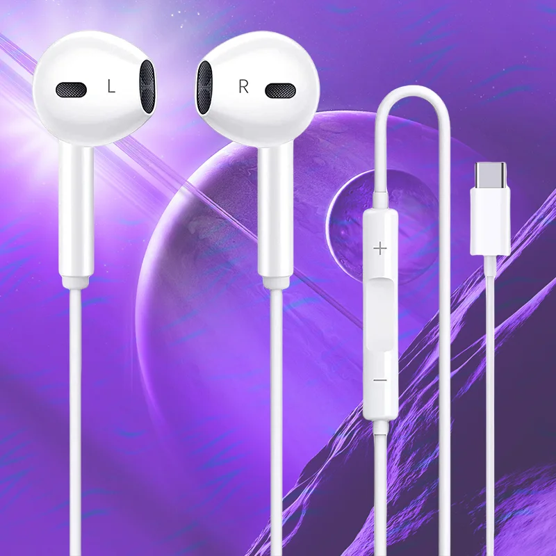 USB C Earphones with Microphone & Noise Reduction, Wired In-Ear Type-C Earbuds Compatible with iPhone 15, Android Phones & USB-C