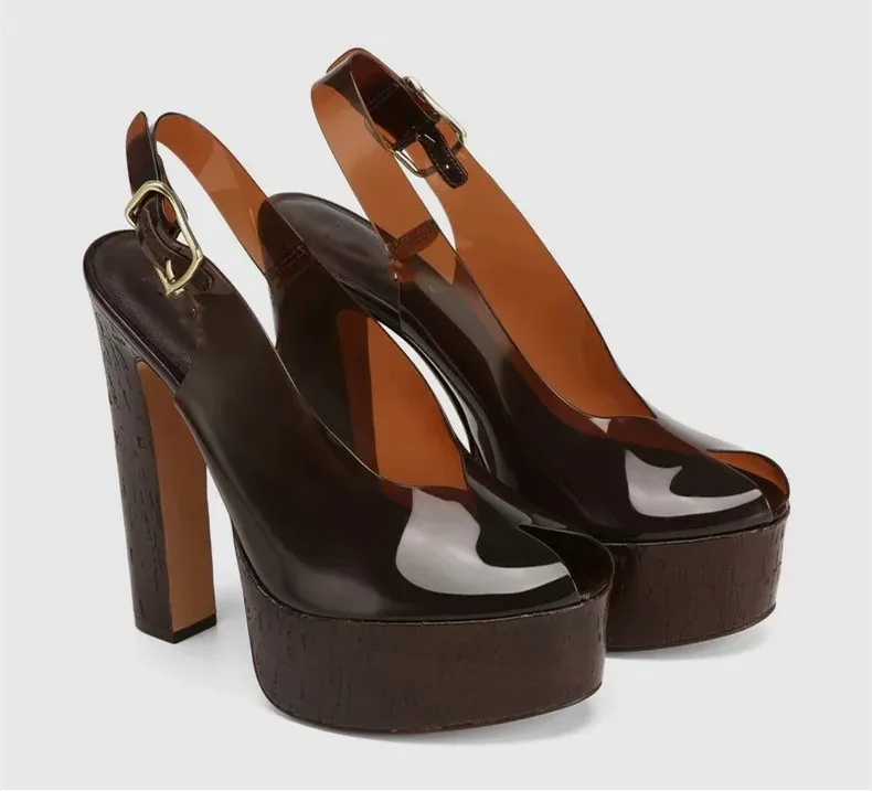 

2026Women's Summer Thick Soled High-heeled Sandals, Fashionable Transparent Plus Size Women's 34-44 Plus Size Sandals