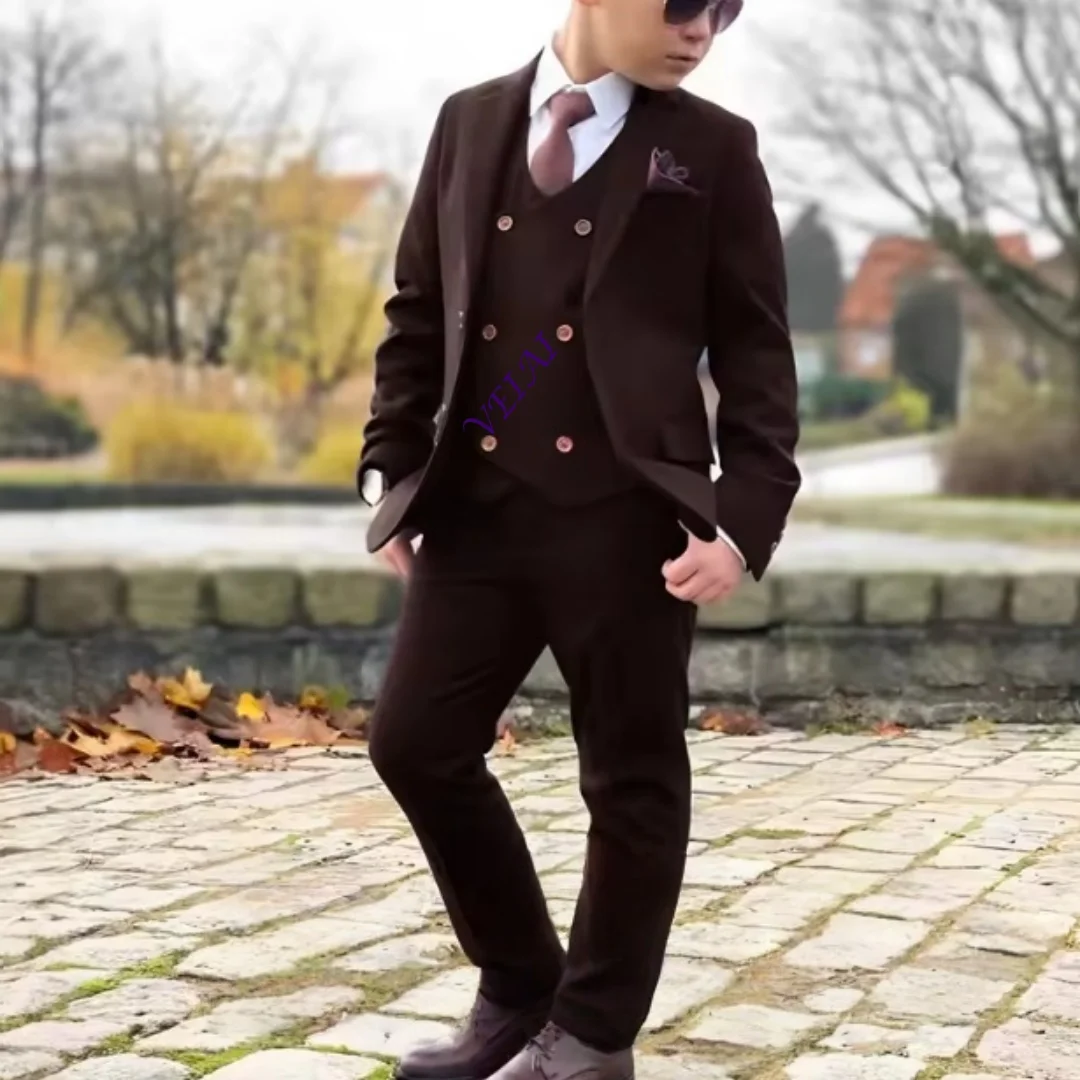 Boys Suit 3 Piece Set (Jacket Pants Vest) Formal Style Blazer for Kids Wedding Tuxedo Custom Colors 2-16 Years view 6