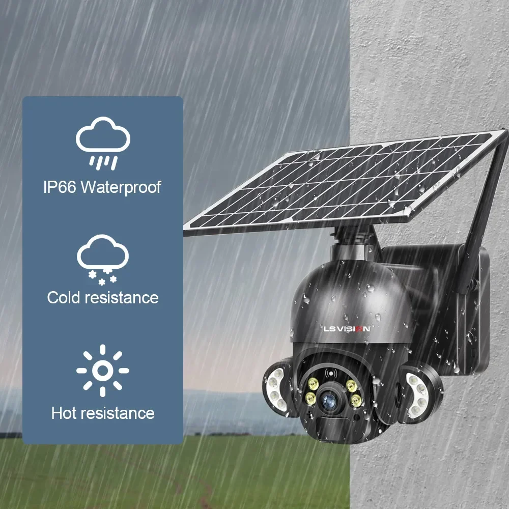 LS VISION 4MP WiFi cámara de seguridad Solar al aire libre 4G ranura para tarjeta Sim detección PIR conversación bidireccional IP66 cámaras de