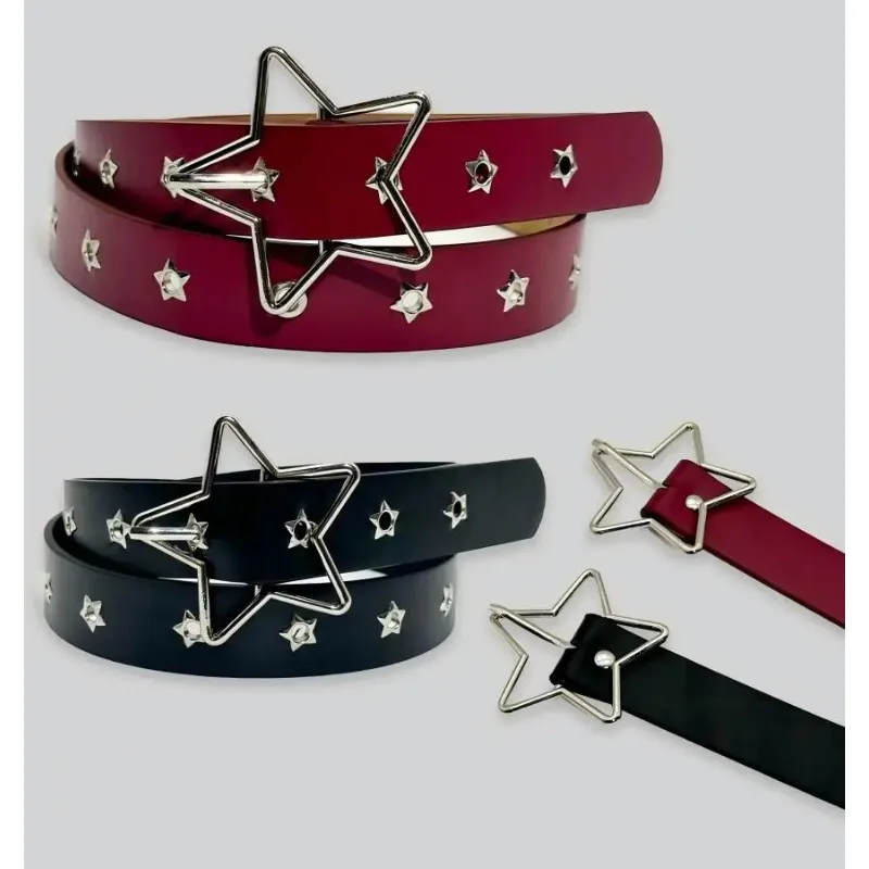 Punk style star buckle decorative belt with multiple holes, small star shaped eyes, multifunctional belt, suitable for fashionab