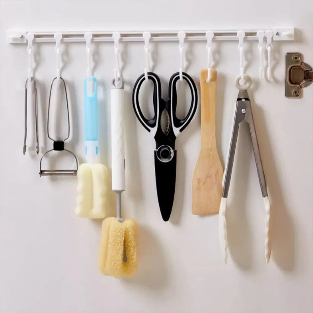 No-Punch Cabinet Door Hooks Hanging Space-saving Sliding Track Sticky Hooks Multi-purpose Multifunctional Kitchen Storage Tools