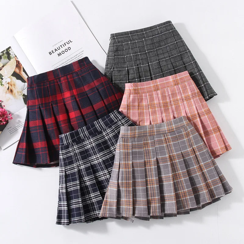 Little Girls Plaid A-Line Pleated Tartan Mini Skirt Schoolgirls Uniform Dress Children High Waist Skirt for 4-10 Years