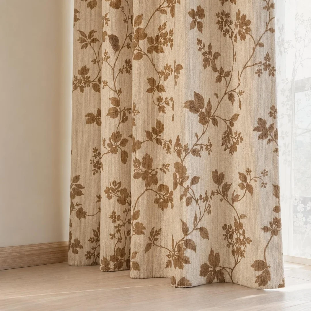 Retro antique floral curtains caramel vine linen texture log wind living room bedroom French pastoral shading curtains