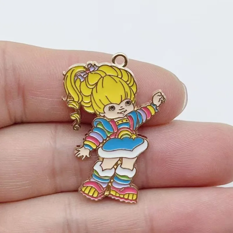 10pcs Cute Little Girl Enamel Metal Jewelry Strawberry Rainbow Pendant DIY Earrings Bracelet Keychain Jewelry Making view 2
