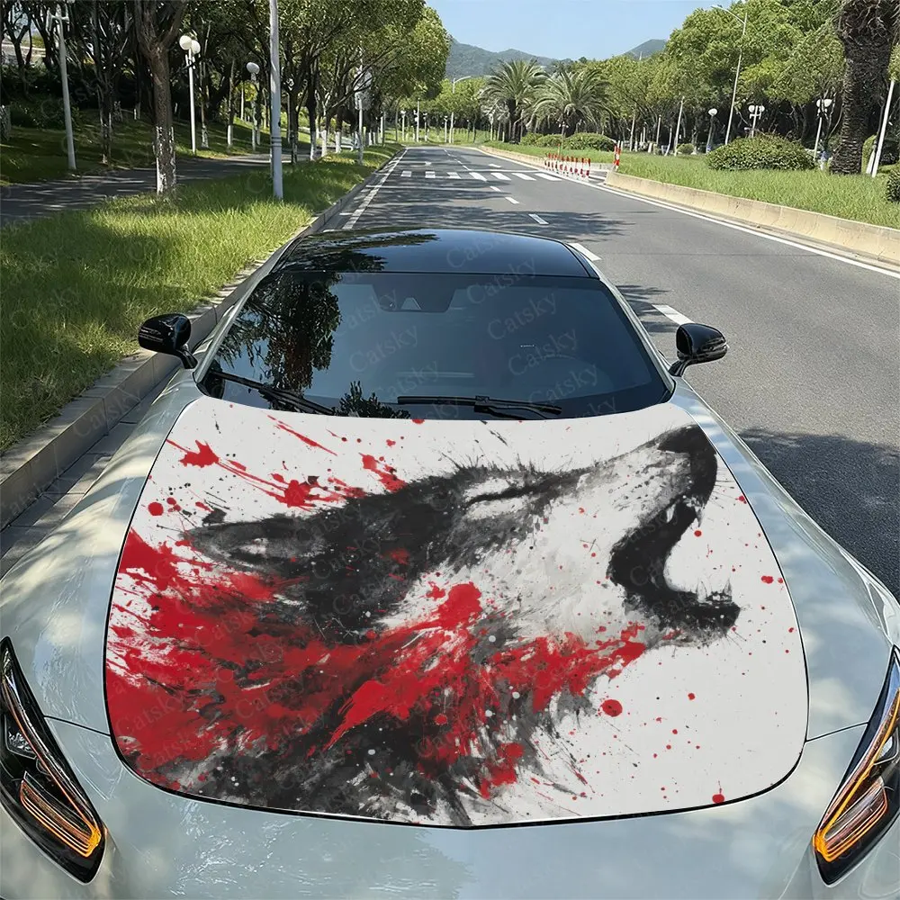

The Wolf Of Flames Car Hood Vinyl Sticker Wrap - Fit Hood/Engine Cover Decal, Durable Paper-like Protective Film, Motorcycle, Au