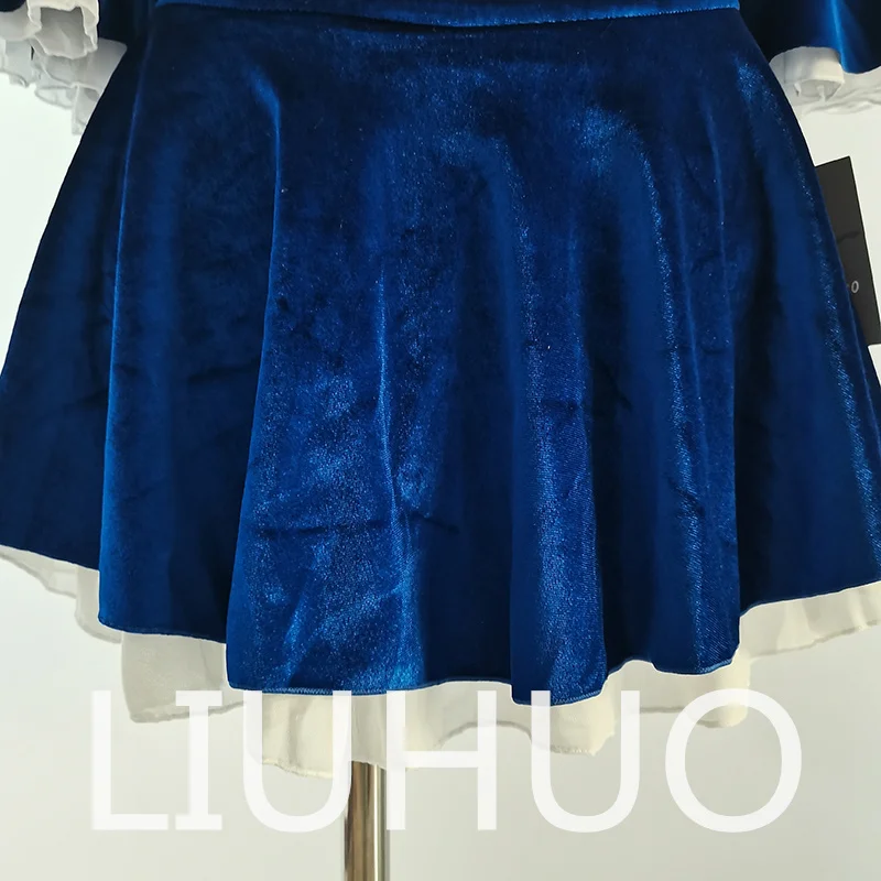 LIUHUO Sukienka do Łyżwiarstwa Figurowego Dziewczęca Damska Młodzieżowa Elastyczna Spandex Niebieski Aksamit Konkurs Hurt