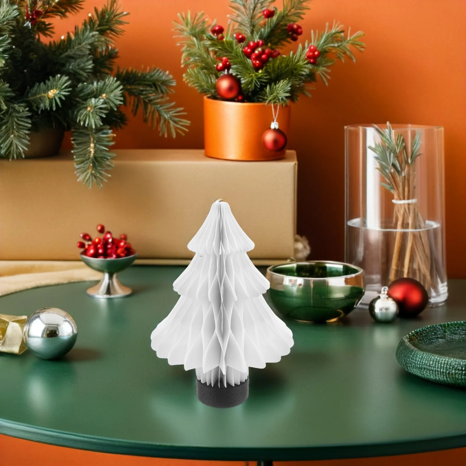 

Foldable 3D Honeycomb Christmas Tree Paper Pine Origami Lamp Table Centerpiece for Holiday Party Wedding Home Decor