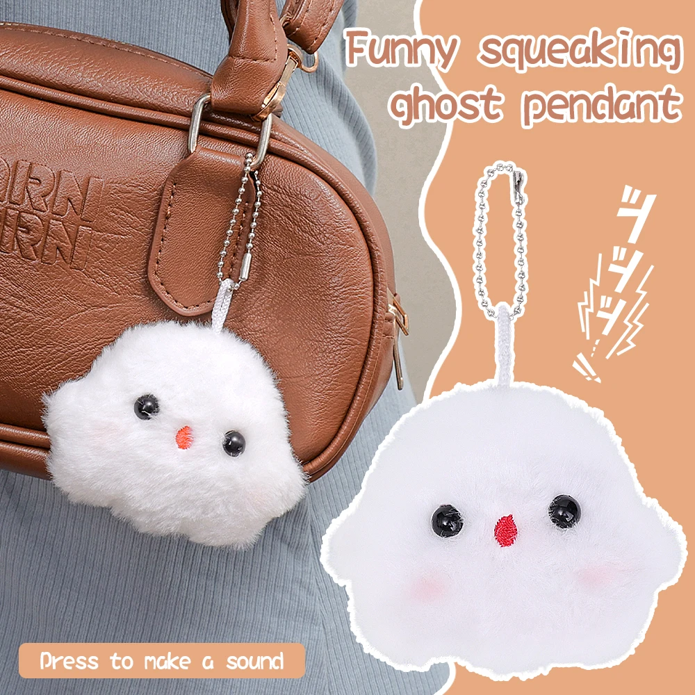 Squeaky Little White Ghost Pendant Chain Cute Girly Heart Doll Pendant Accessory for Lovers and Couples Gifts