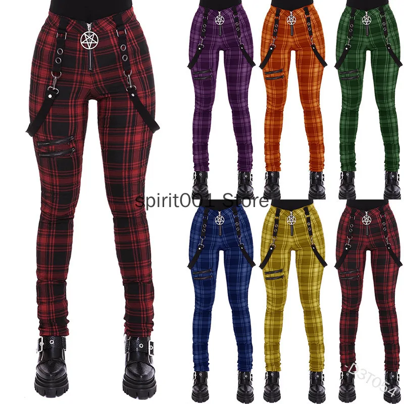 Plaid Pants Women High Waist Y2k Punk Pant Summer Spring 2023 Streetwear Woman Fashion Slin Fit Patchwork Zipper Gothic Pants