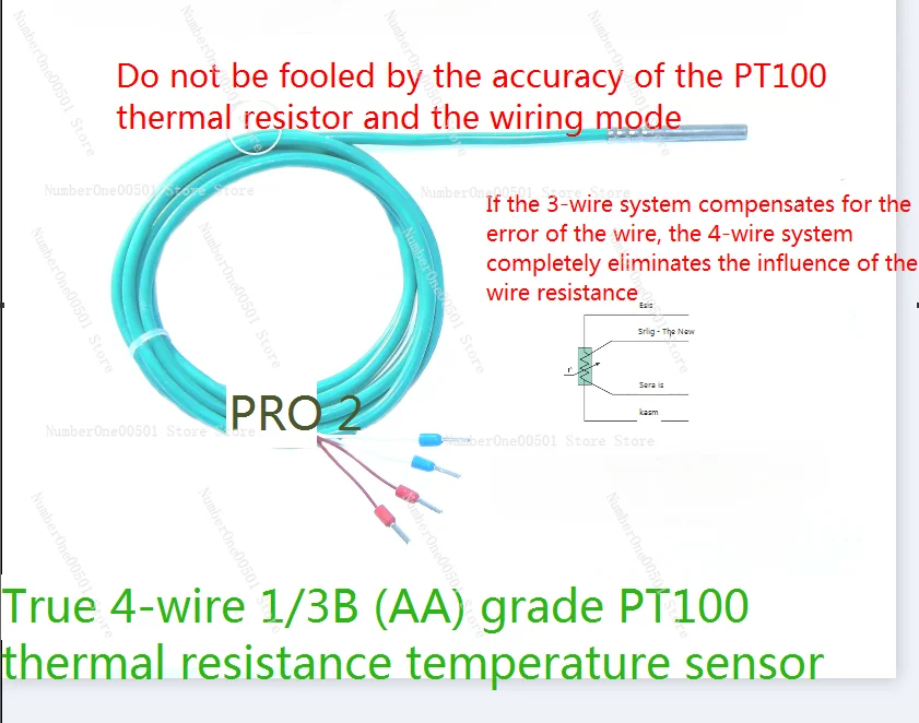 Sonda de Sensor de temperatura PT100 de alta precisión, resistencia térmica, Clase AA, sistema de cuatro cables, 1/3B