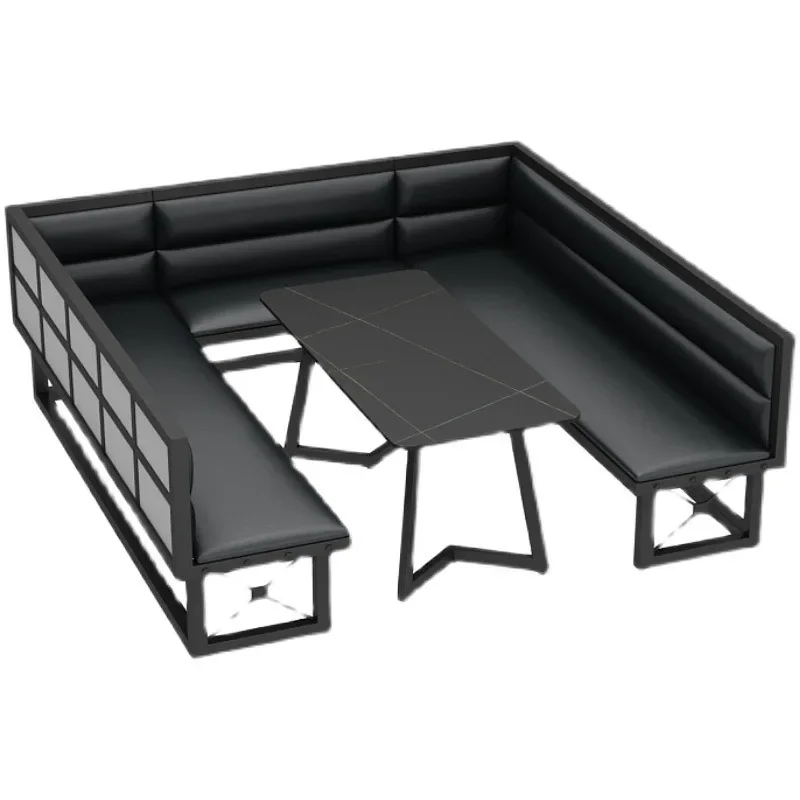 Industrial style western restaurant cafe booth sofa black retro double sofa complete dining table and chairs