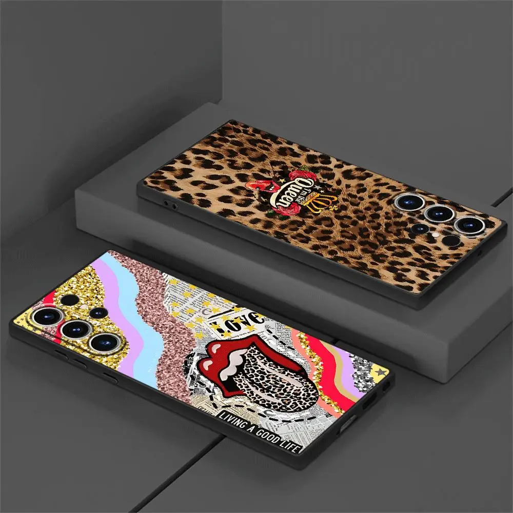 Hot Red Lip Leopard Print Phone Case for Samsung S23 Plus 5G S20 FE 5G S22 Ultra S10 Lite S21 FE 5G S10 Plus Black Bag