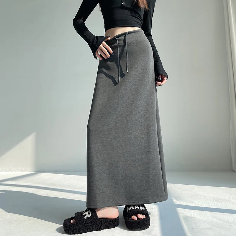 

Женская серая спортивная юбка с высокой талией, прямой разрез по подолу, трикотажная юбка трапециевидной формы средней длины