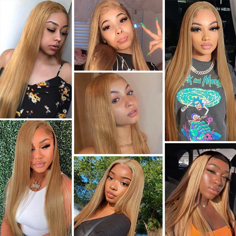 Chocolate Brown Straight Lace Front Wig Synthetic 30 Inch 200 Density 13x4 HD Transparent Full Lace Frontal Wig Pre Plucked