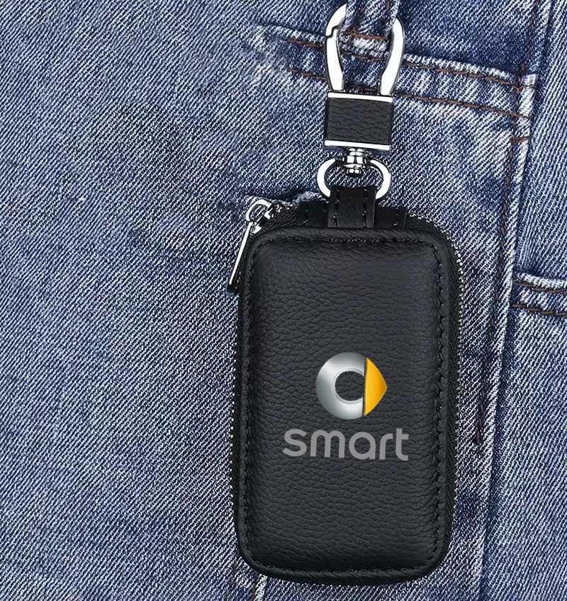 Leather Car Key Case Keychain Zipper Key Case Bag for SMART Fortwo 451 450 453 EQ Forfour Key Cover Protector Auto Accessories