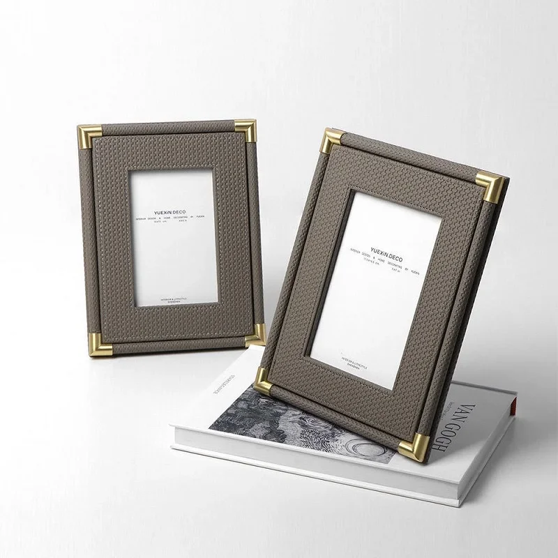 Modern Luxury Woven Texture Leather Picture Frame - Elegant Decorative Tabletop Frame for Bedroom and Home Decor