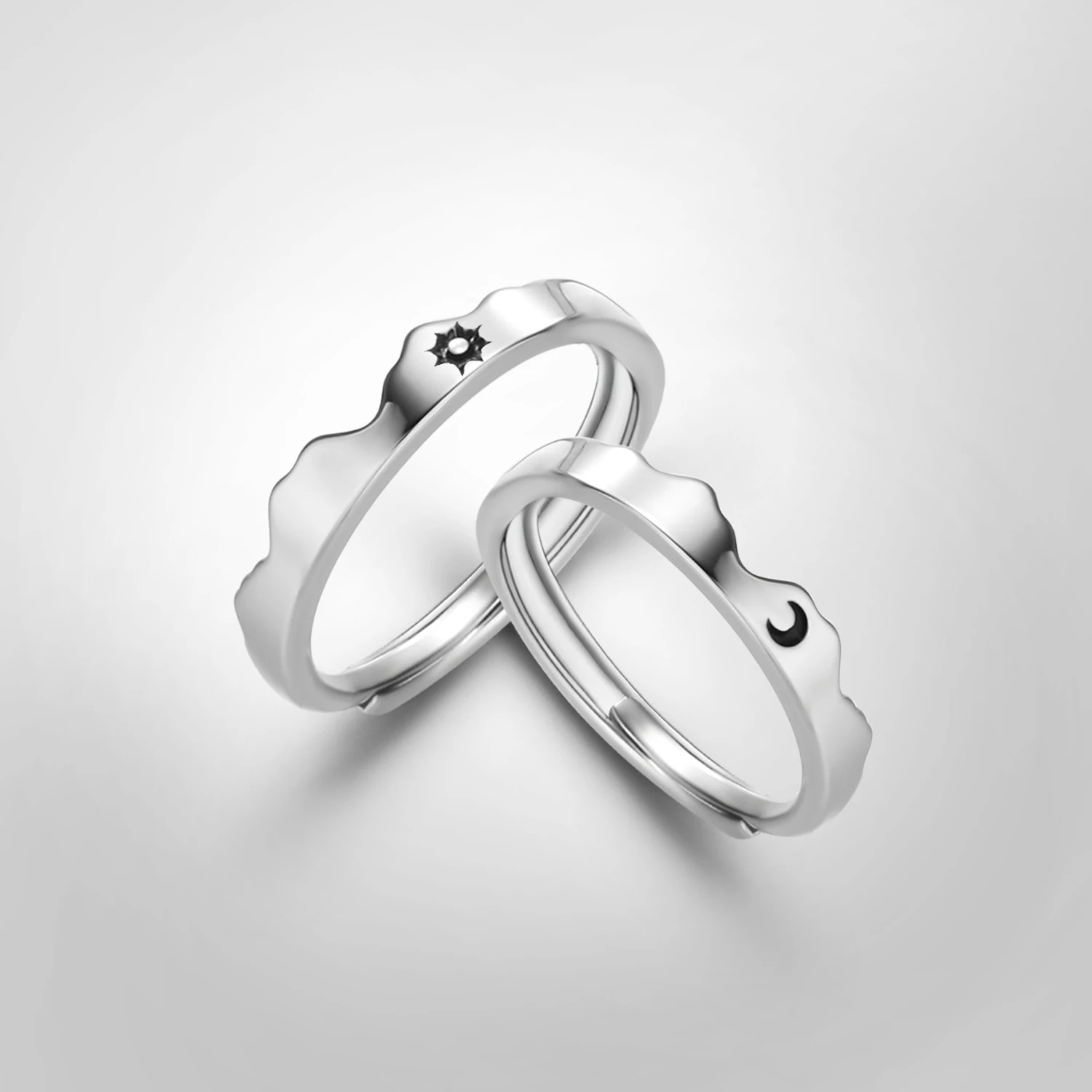 Klassischer offener Paarring mit Sonne und Mond für Damen und Herren, romantisch, schwarz, weiß, passender Fingerring-Set, Schmuck, Hochzeitstag, Geschenke – Detail 10