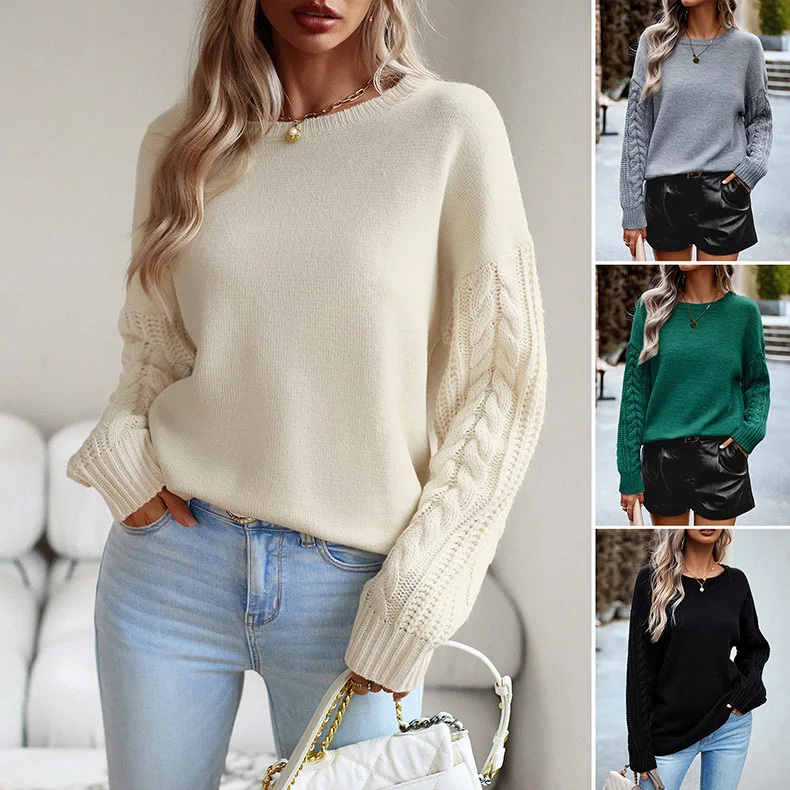 

Round Neck Sweater Women's Autumn Winter Solid Color Knitwear Long Sleeve Casual Fashion Pullover Sweaters