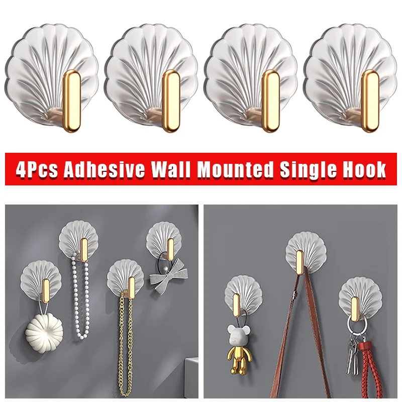 4Pcs Adhesive Wall Mounted Hooks Muliti-function Plastic Shell Shaped Wall Hooks for Hanging Coat Hat Towel Key Home Storage Rac