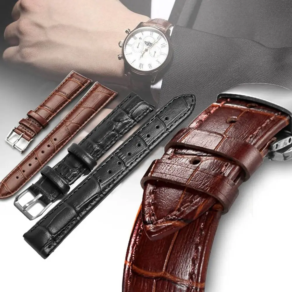 16mm 20mm 22mm Universal Genuine Leather Steel Buckle Watch Band Strap Sweatband Sports Belt Wrist Watchband