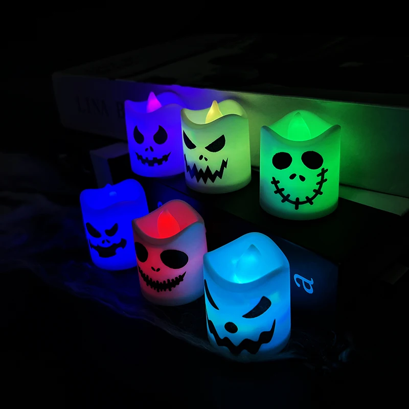 Halloween Wave Led Candles Ghost Candle Light Bar Atmosphere Glowing Lamp Halloween Party Decor Colorful Light Electronic Candle