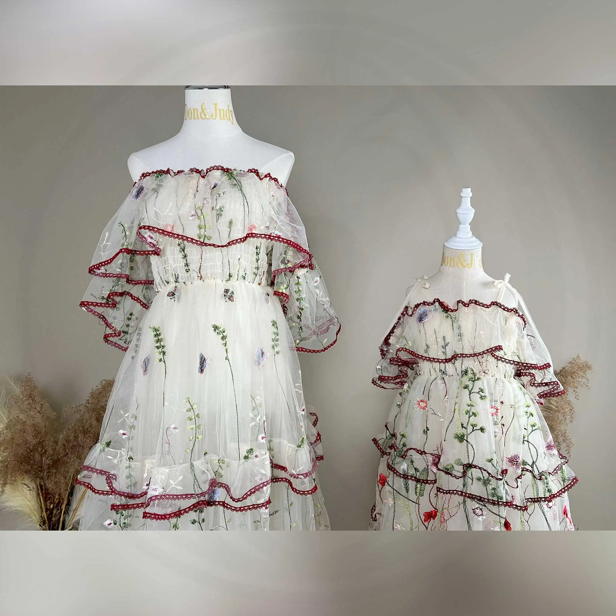 New Style Bohemian Off-the-Shoulder Mommy and Me Photography Costumes Parent-Child Maternity Family Photo Shooting Gowns Props