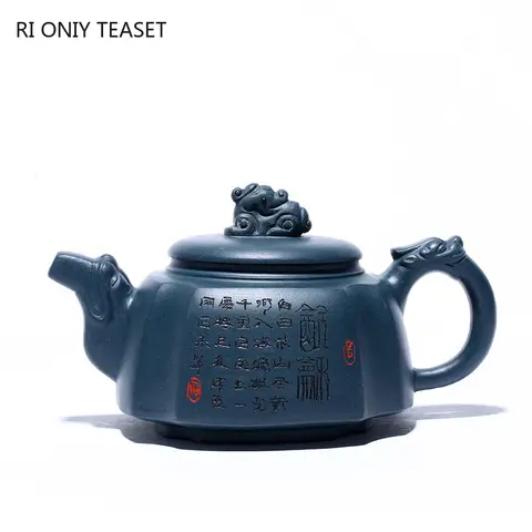 280ml 정통 이싱 자cla빛 점토 찻주전자 수제 필터, 아름다운 차 주전자 미가공 광석 푸른 진흙 Zisha 주전자 맞춤형 차 세트