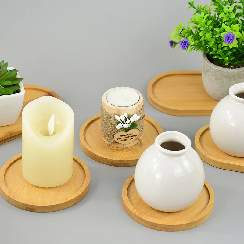 Multi Bamboo Tray Wood Saucer Flower Pot Tray Cup Pad Coaster Plate For Kitchen Decorative Plate Creative Coaster Coffee Cup Mat