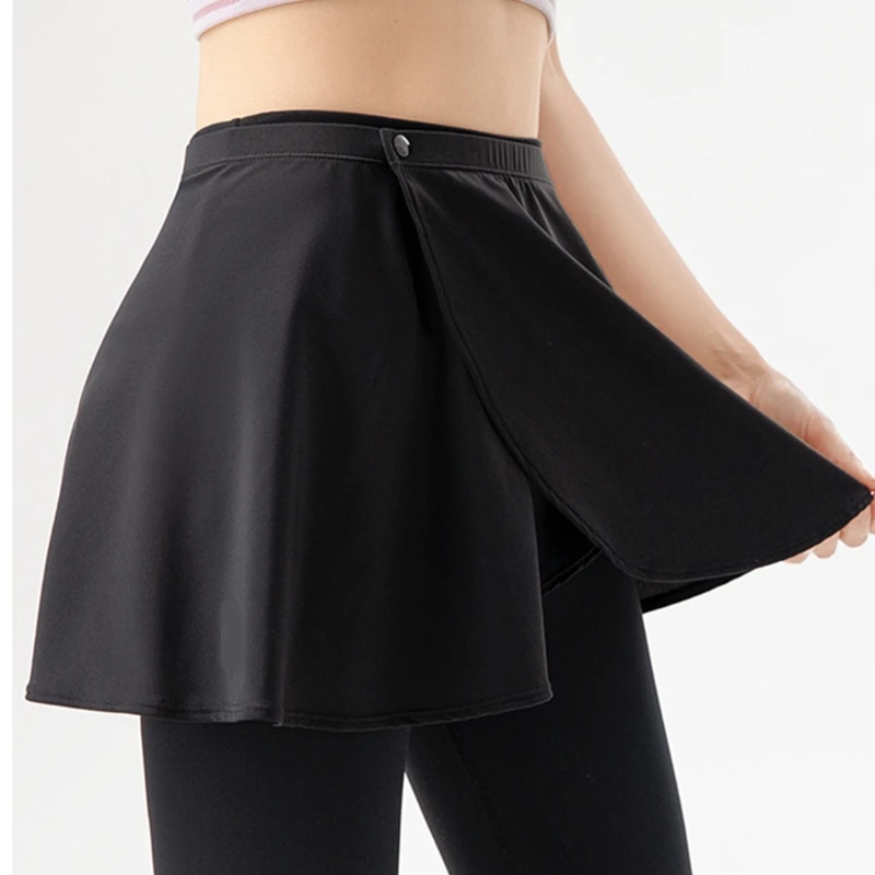 

Women Layered Pleated Yoga Wrap Skirt Hip Scarf Sport Tennis Athletic Running Cover Up Buttons Elastic Waist Short Skirt