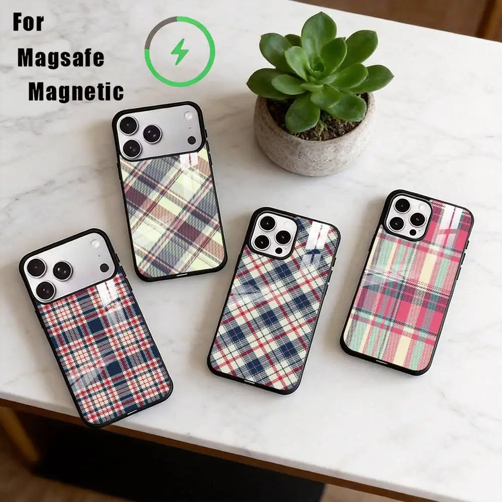 

Fashionable Classic Plaid Pattern Phone Case For iPhone17,16,15,14,13,12,11 Plus,Pro Magnetic with Magsafe Wireless Charging