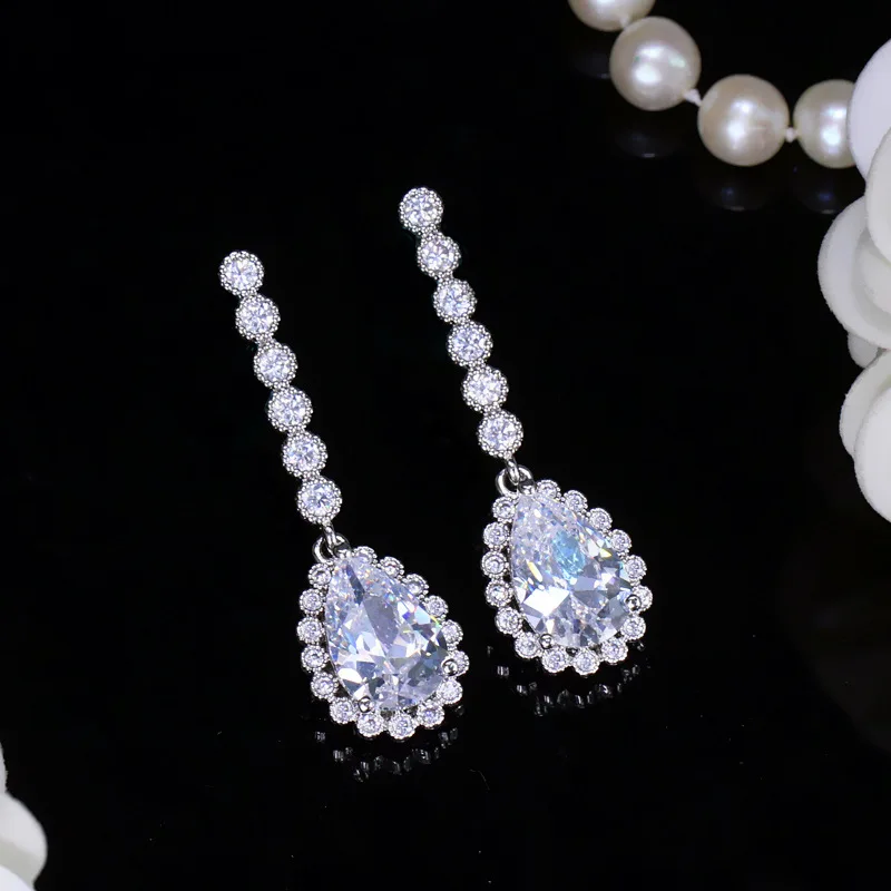 

Серьги-капли из серебра 925 пробы для женщин, белые серьги-гвоздики с фианитом, висячие серьги, ювелирные изделия, аксессуары для вечеринок