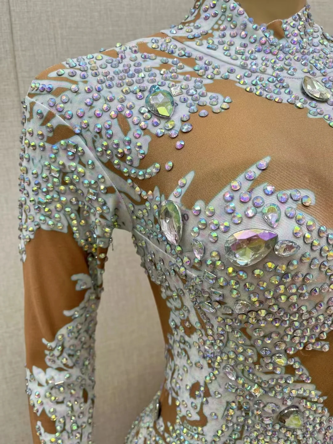 Mulheres strass impressão macacão festa de aniversário boate mostrar roupa cantor sexy palco desempenho traje cristal collants