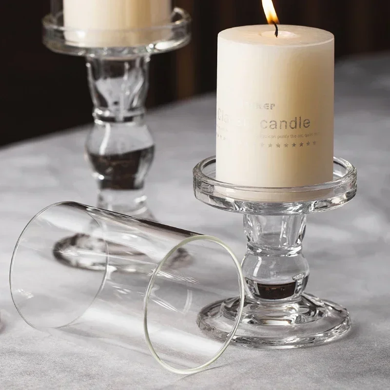 Candle + glass candle holders romantic candlelight dinner Candle hotel wedding decoration glass candlestick home Room decoration