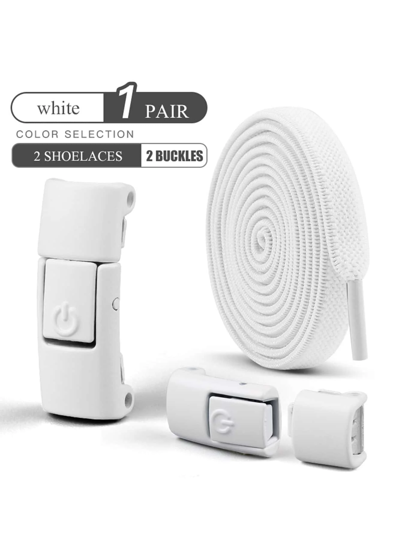 

1 пара белых эластичных шнурков без завязок с фиксирующими пряжками для кроссовок, спортивной и повседневной обуви