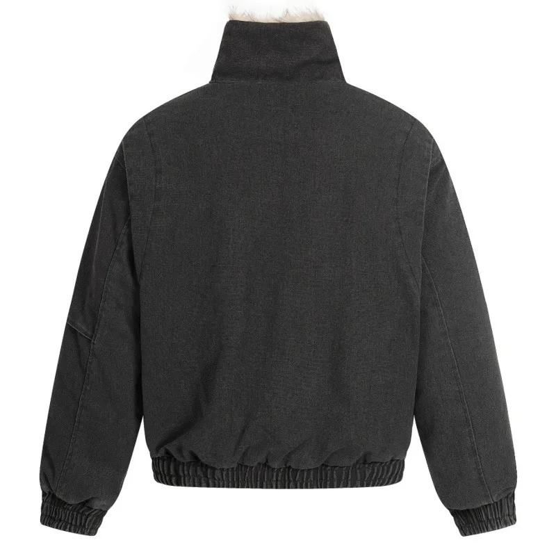 سترة رجالية عصرية متعددة الاستخدامات فضفاضة بجيب كبير وسحاب وتصميم سميك من القطن معطف فاسق بياقة نصف ارتفاع وسترة عمل #3