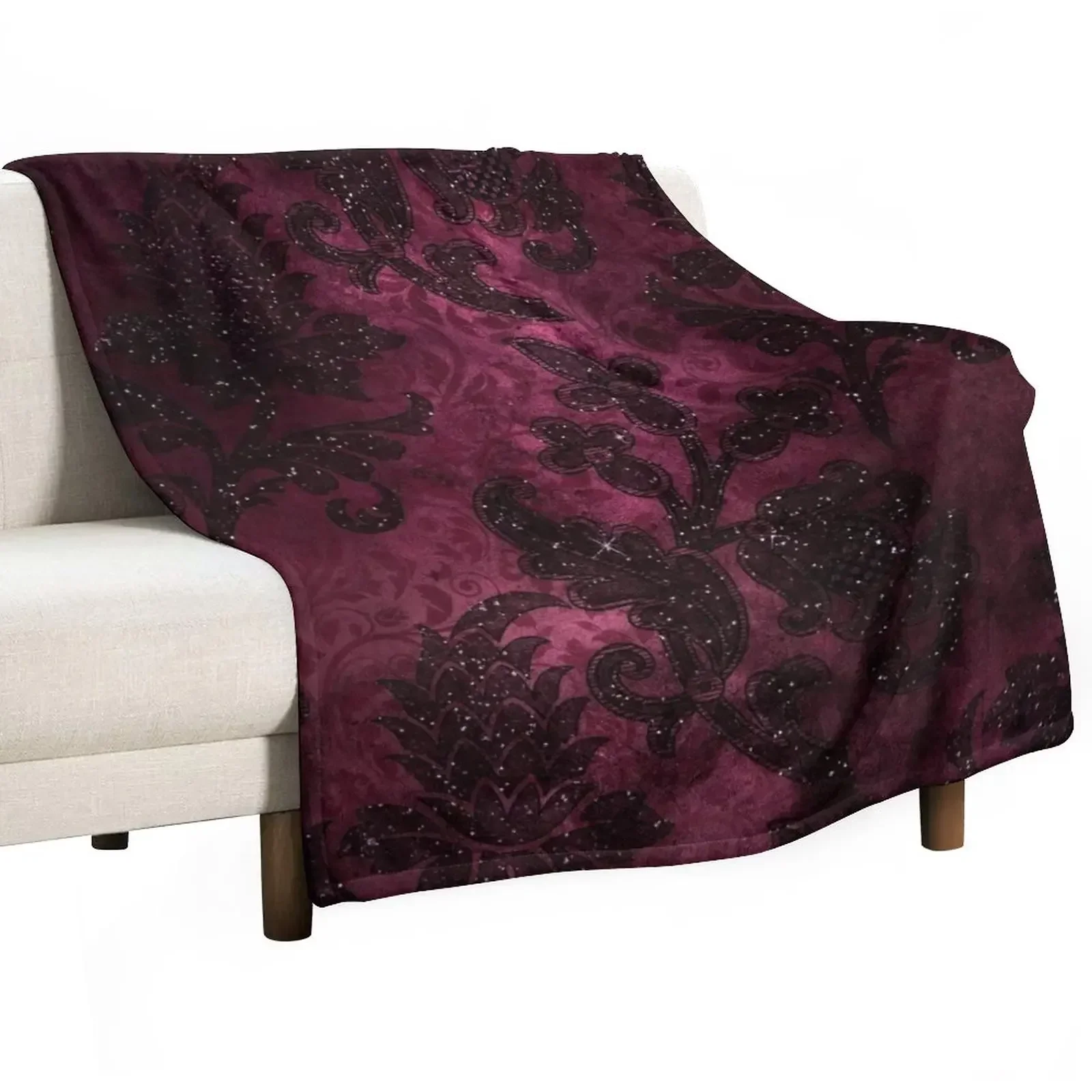 

Vintage Glamour Burgundy Damask Throw Blanket Flannel Fabric Large Decorative Sofas Fashion Sofas Blankets