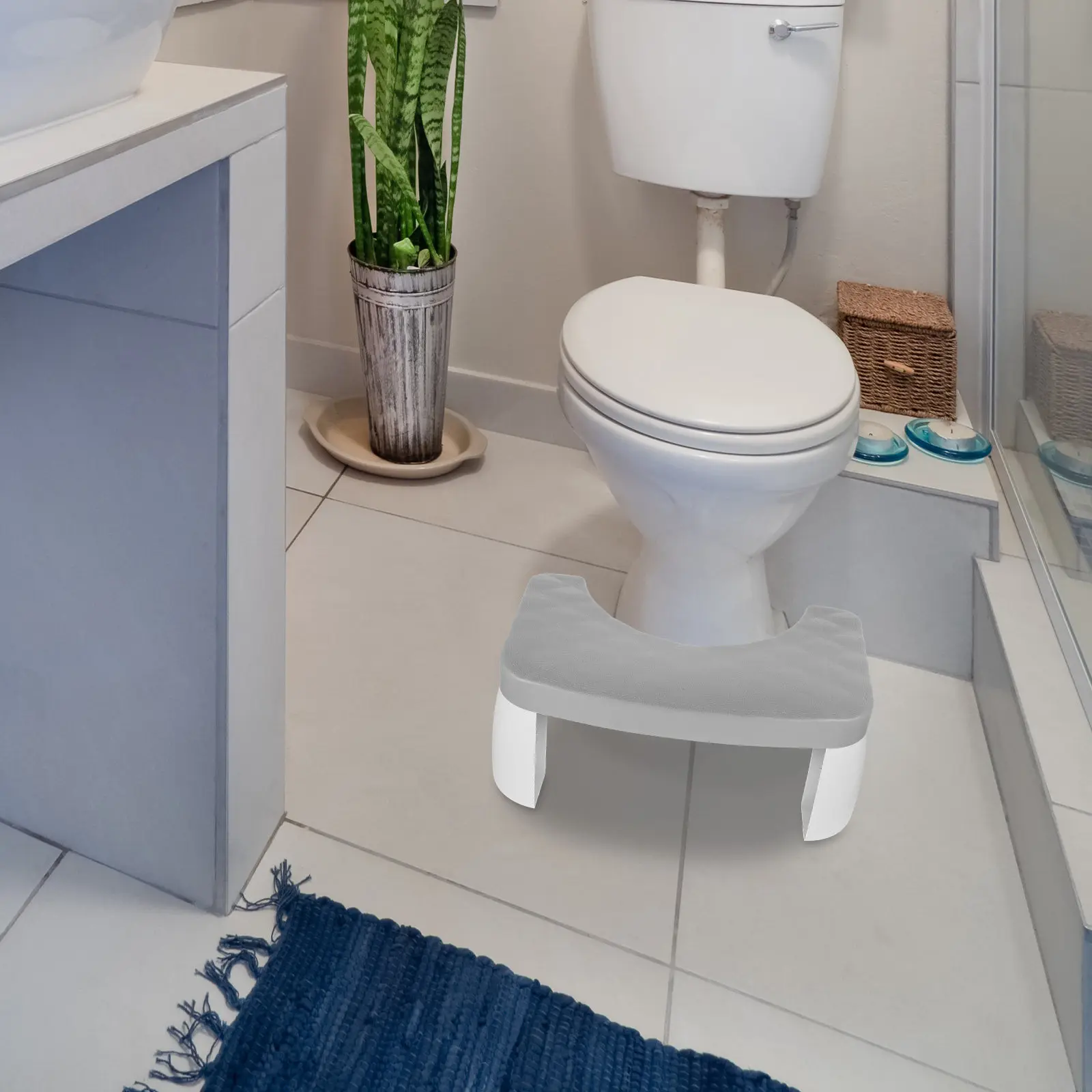 Footstool Bathroom Non Slip Toilet Squatting Stool Plastic Step Stool for Adults Stable Reinforced Legs Improve Posture Pain