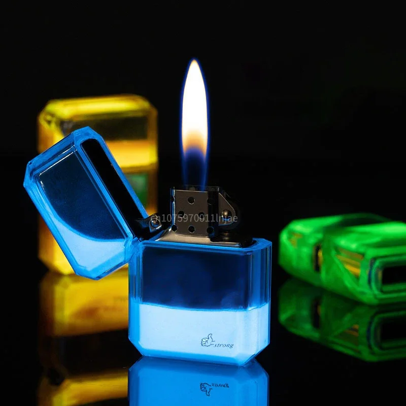 Luminous quicksand fluorescent gas lighter windproof creative transparent shell cigarette accessories give boyfriend trendy gift